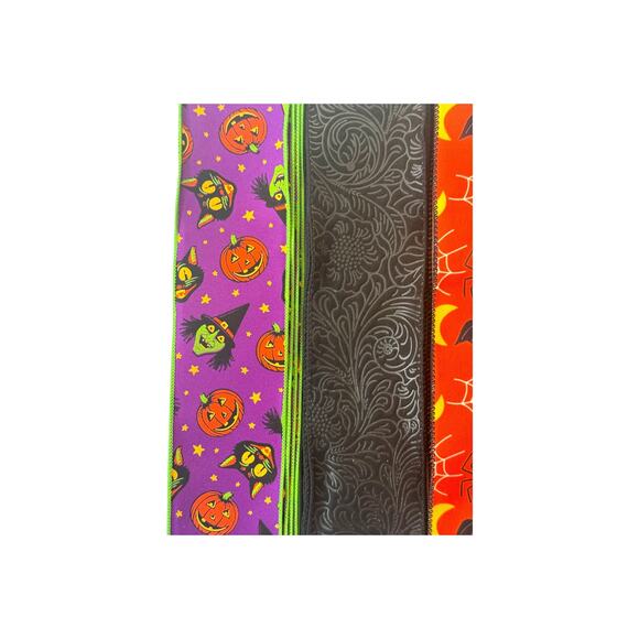 Trick or Treat Sign & Halloween Ribbon Bundle | Pumpkin DIY Wreath Kit Supplies - Picture 4 of 5